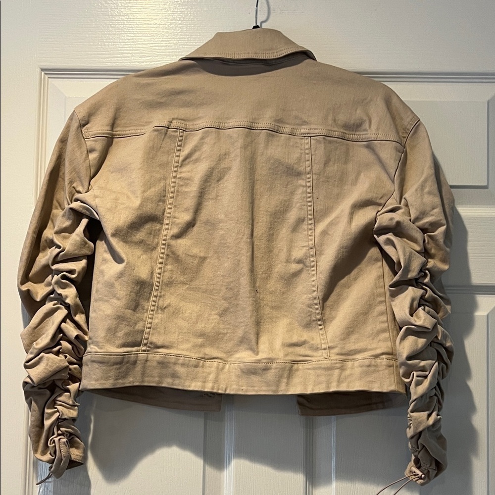 Tan Denim Ruched Sleeve Women's Jacket size XS - Picture 8 of 9